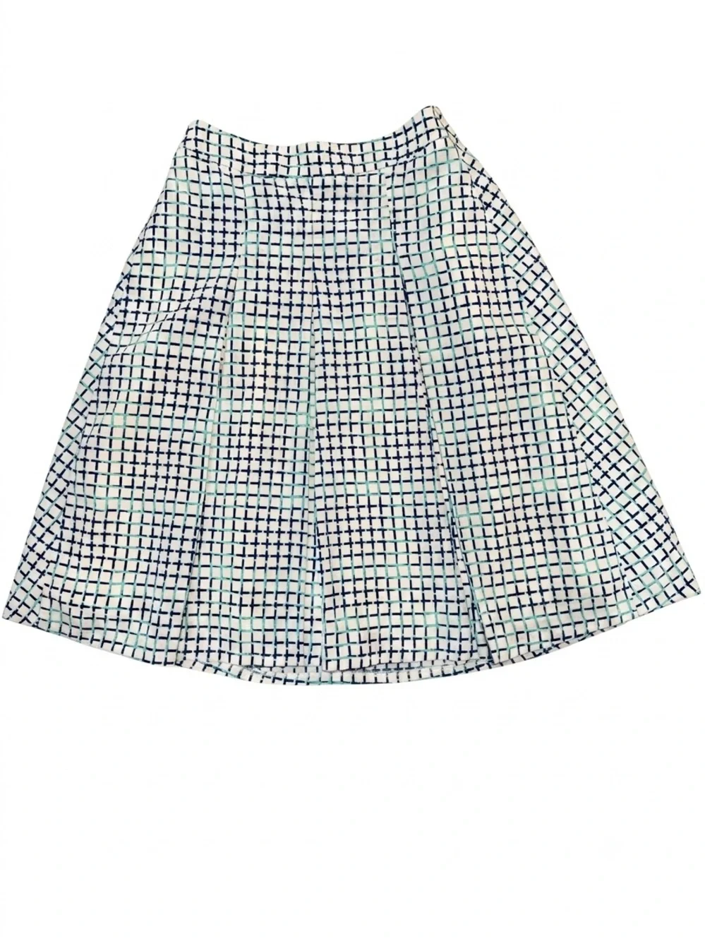 The Limited Pleated A-Line Pleated Skirt Blue Teal Grid Pattern Size 0